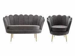 Conjunto sofá de 2 plazas y sillón de terciopelo antracita DANDELION < Vente-unique New