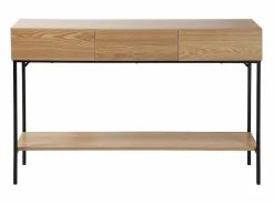 Calicosy Consola * Consola de 3 cajones con 1 estante inferior, decoración de madera y metal negro, L120 cm - TESSA Color natural claro