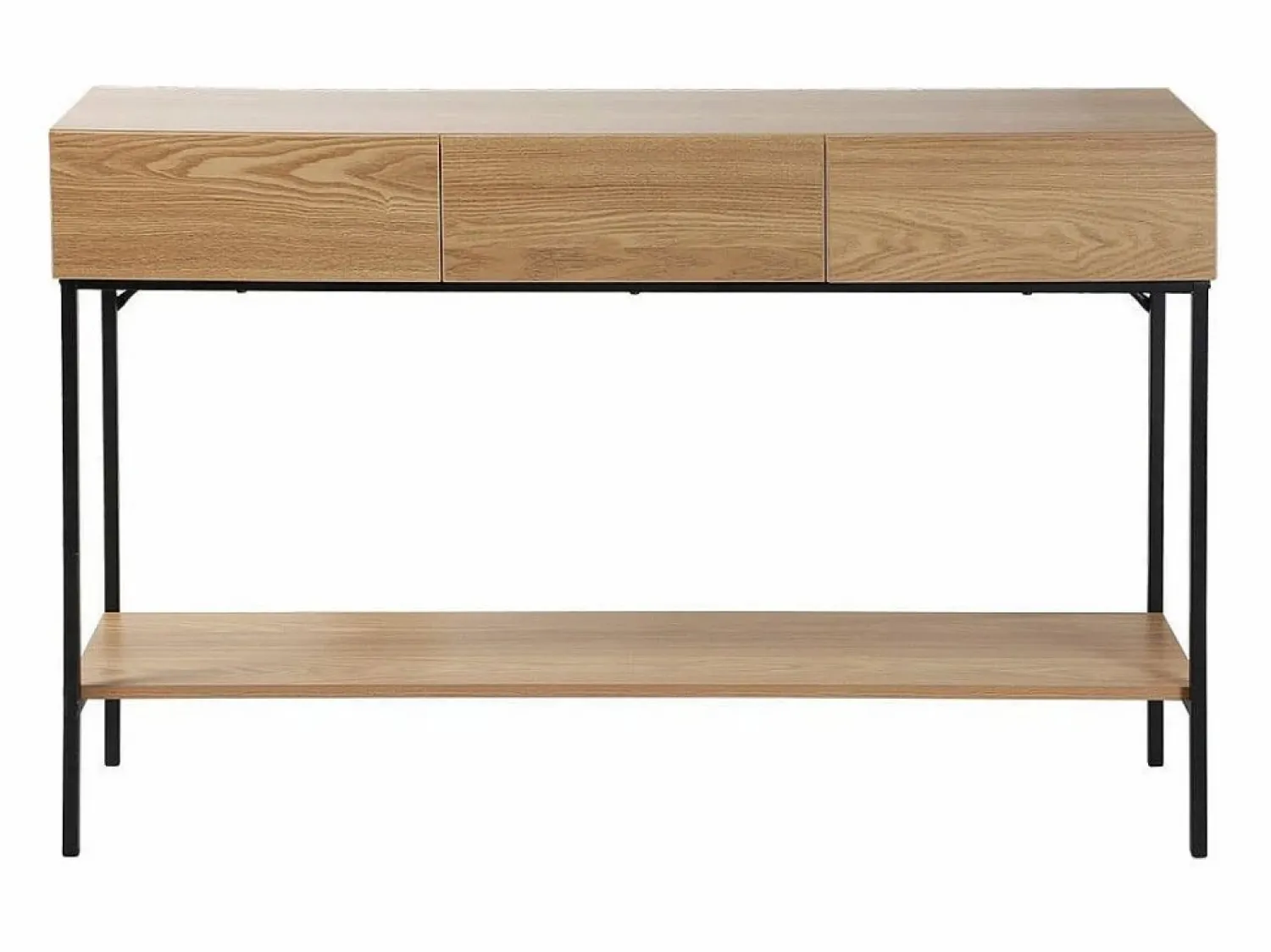 Calicosy Consola * Consola de 3 cajones con 1 estante inferior, decoración de madera y metal negro, L120 cm - TESSA Color natural claro