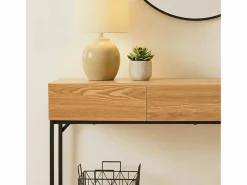 Calicosy Consola * Consola de 3 cajones con 1 estante inferior, decoración de madera y metal negro, L120 cm - TESSA Color natural claro