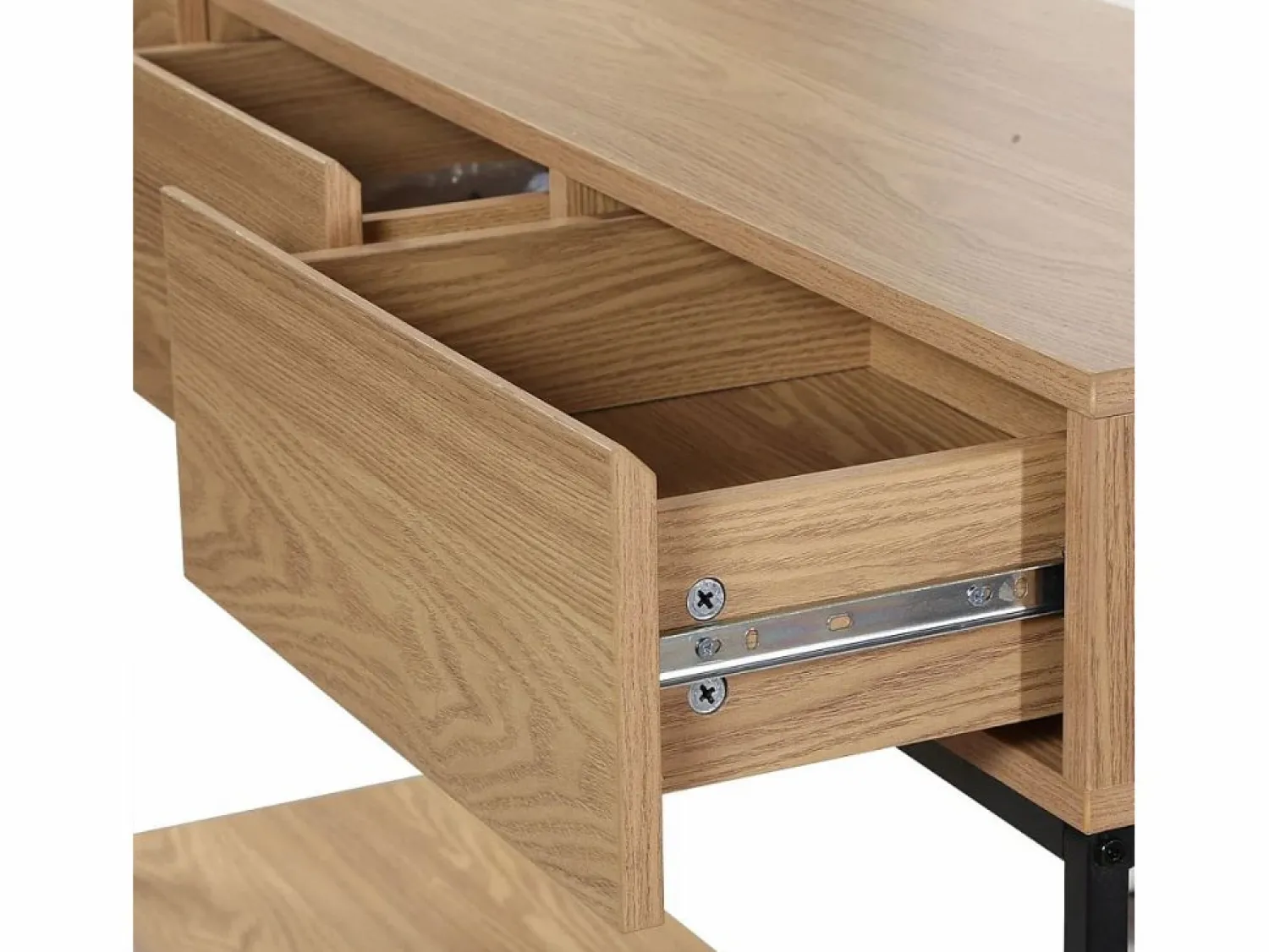 Calicosy Consola * Consola de 3 cajones con 1 estante inferior, decoración de madera y metal negro, L120 cm - TESSA Color natural claro