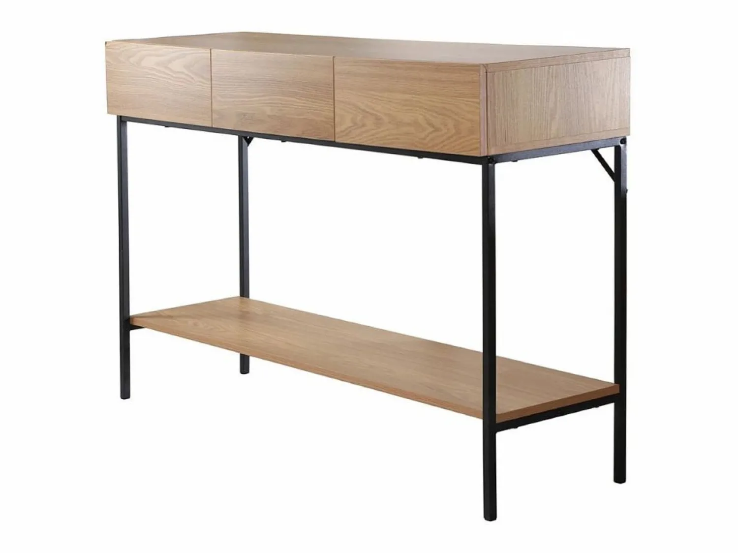 Calicosy Consola * Consola de 3 cajones con 1 estante inferior, decoración de madera y metal negro, L120 cm - TESSA Color natural claro