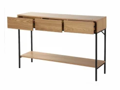 Calicosy Consola * Consola de 3 cajones con 1 estante inferior, decoración de madera y metal negro, L120 cm - TESSA Color natural claro
