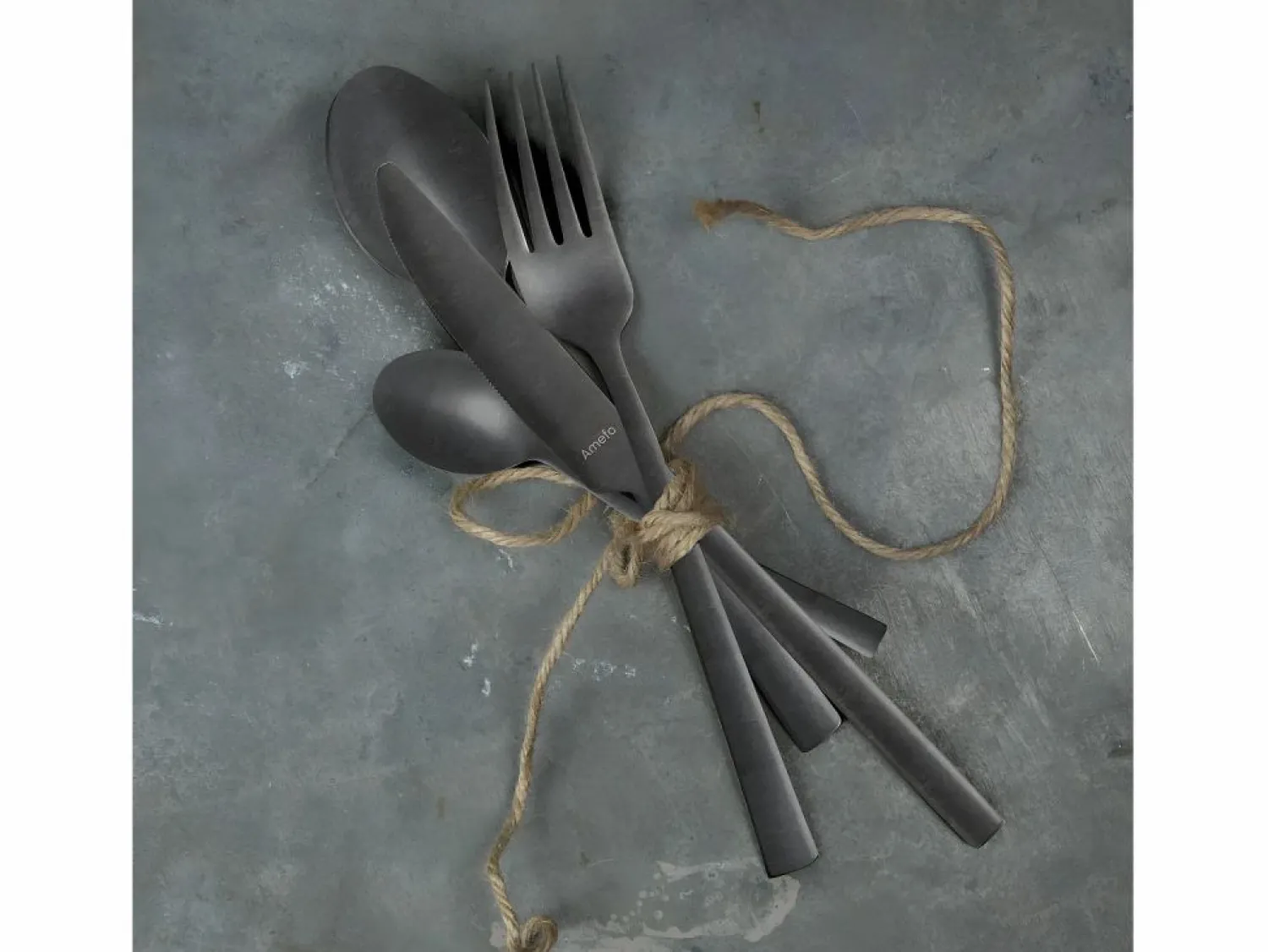 Amefa Cubierto * Cubertería Vintage Negra de Acero Inoxidable Mate de 16 Piezas Negro
