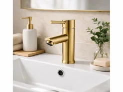 Deco mezclador de lavabo bajo oro cepillado < Essebagno Online