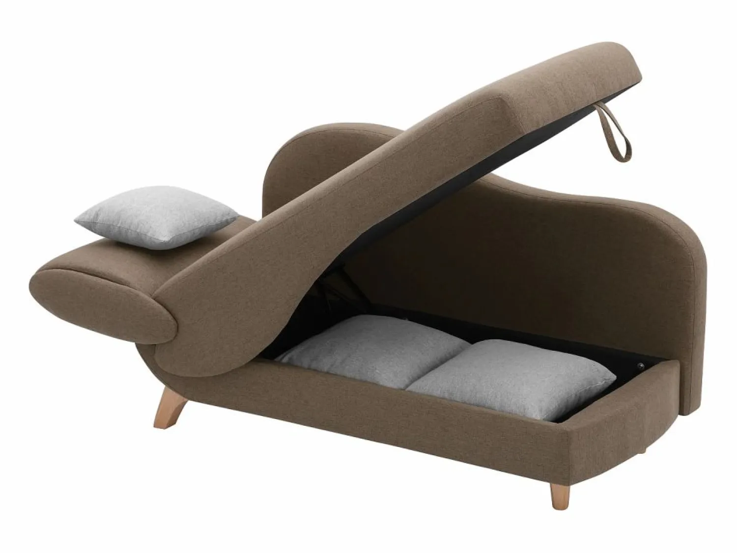 Vente-unique Diván Cama * Diván (ángulo derecho) convertible de tela marrón con cojines grises PENELOPE Marru00f3n