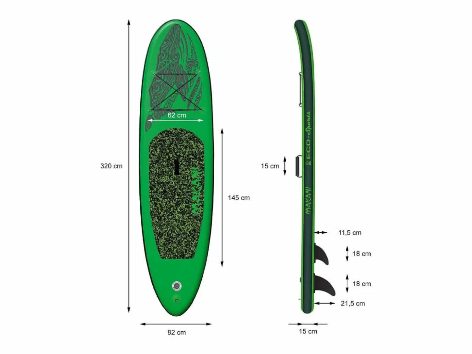 Tabla hinchable de paddle surf SUP Makani 320 x 80 x 15 cm de PVC hasta 120kg con bomba de aire, bolsa de transporte y accesorios < ECD Germany Best