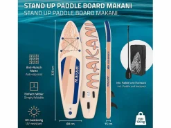 Tabla hinchable de paddle surf SUP Makani 320 x 80 x 15 cm de PVC color albaricoque con bomba de aire, bolsa de transporte y accesorios < ECD Germany Hot