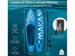 Tabla hinchable de paddle surf SUP Makani 320 x 80 x 15 cm de PVC hasta 120kg con bomba de aire, bolsa de transporte y accesorios < ECD Germany Clearance
