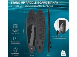 Tabla hinchable de paddle surf SUP Makani 320 x 80 x 15 cm de PVC hasta 120kg con bomba de aire, bolsa de transporte y accesorios < ECD Germany Clearance