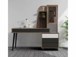 AHD Escritorio Tradicional * Escritorio casa oficina diseño moderno 120 x 55 cm cajonera vitrina Noly - Natural Marru00f3n