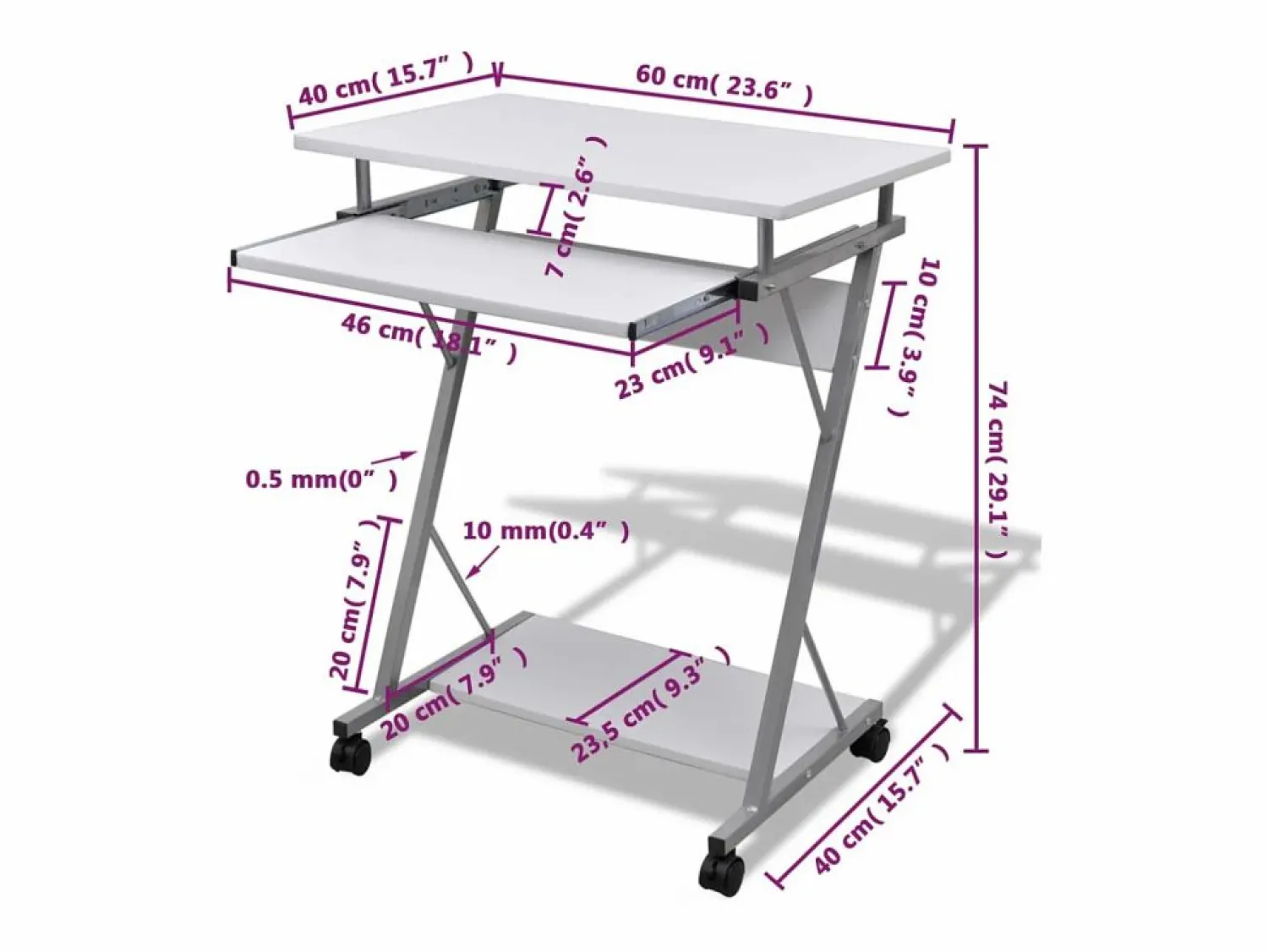 Clicnbuy Mesa De Ordenador * Escritorio compacto de ordenador con bandeja de teclado Blanco