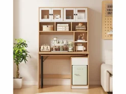 Escritorio de esquina extensible con tablero giratorio, gran espacio de almacenamiento integrado, en MDF natural claro - 110x55x180cm < Hauss Spole Clearance