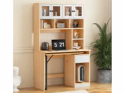 Escritorio de esquina extensible con tablero giratorio, gran espacio de almacenamiento integrado, en MDF natural claro - 110x55x180cm < Hauss Spole Clearance