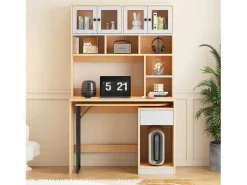 Escritorio de esquina extensible con tablero giratorio, gran espacio de almacenamiento integrado, en MDF natural claro - 110x55x180cm < Hauss Spole Clearance