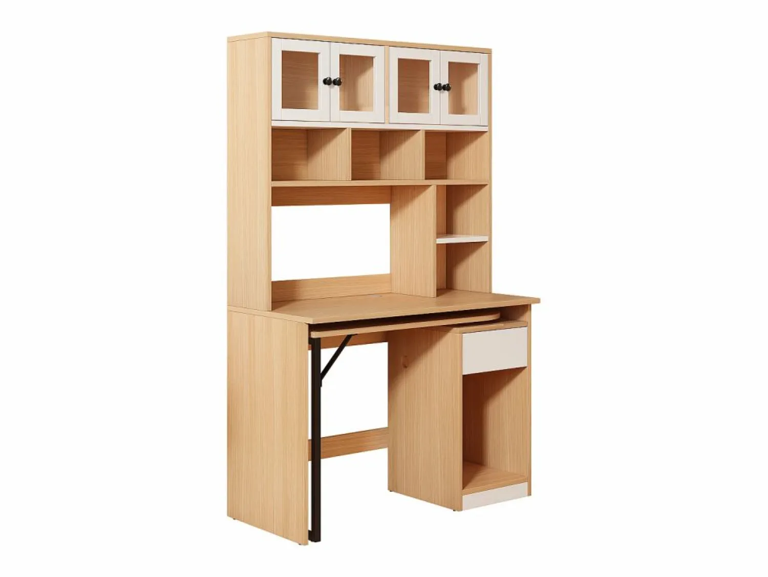 Escritorio de esquina extensible con tablero giratorio, gran espacio de almacenamiento integrado, en MDF natural claro - 110x55x180cm < Hauss Spole Clearance