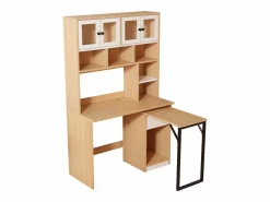 Escritorio de esquina extensible con tablero giratorio, gran espacio de almacenamiento integrado, en MDF natural claro - 110x55x180cm < Hauss Spole Clearance