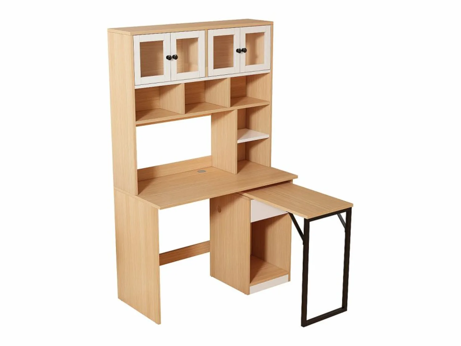 Escritorio de esquina extensible con tablero giratorio, gran espacio de almacenamiento integrado, en MDF natural claro - 110x55x180cm < Hauss Spole Clearance