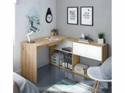 Calicosy Mesa De Ordenador * Escritorio multiposición con biblioteca - L108 cm Beige