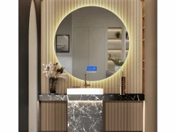 Accesorios De Cuarto De Baño|Espejo De Cuarto De Baño * Espejo de baño - 100*100 cm - con LED - Función antivaho - Visualización de tiempo/temperatura - Blanco