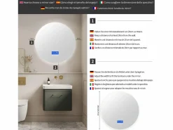 Accesorios De Cuarto De Baño|Espejo De Cuarto De Baño * Espejo de baño - 100*100 cm - con LED - Función antivaho - Visualización de tiempo/temperatura - Blanco