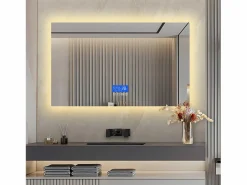 Accesorios De Cuarto De Baño|Espejo De Cuarto De Baño * Espejo de baño con iluminación LED - 100 x 60 cm - 3 colores de luz - con indicador de temperatura Blanco