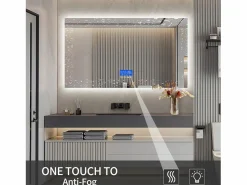 Accesorios De Cuarto De Baño|Espejo De Cuarto De Baño * Espejo de baño con iluminación LED - 100 x 60 cm - 3 colores de luz - con indicador de temperatura Blanco