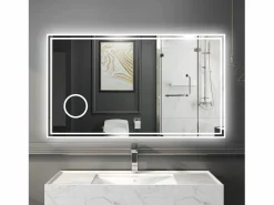 Accesorios De Cuarto De Baño|Espejo De Cuarto De Baño * Espejo de baño con Led,120 x 70 cm, Luz led con tres colores,Con función antivaho, bluetooth y Lupa de aumento 3x. Transparente