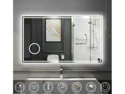 Accesorios De Cuarto De Baño|Espejo De Cuarto De Baño * Espejo de baño con Led,120 x 70 cm, Luz led con tres colores,Con función antivaho, bluetooth y Lupa de aumento 3x. Transparente