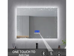 Accesorios De Cuarto De Baño|Espejo De Cuarto De Baño * Espejo de baño redondo de 80 x 100 cm - LED, Bluetooth, temperatura, antivaho, iluminación, táctil, 6 ajustes Transparente