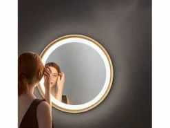 Accesorios De Cuarto De Baño|Espejo De Cuarto De Baño * Espejo LED Mirò Ø40 cm 38W Oro Cepillado - Lámpara de techo y aplique - Luz cálida 3000K - Diseño moderno para baño, dormitorio y entrada Dorado