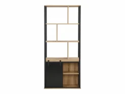 Estantería con espacio de almacenamiento y 1 puerta corredera de MDF - Natural y Negro - YALENA < Vente-unique New