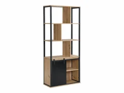 Estantería con espacio de almacenamiento y 1 puerta corredera de MDF - Natural y Negro - YALENA < Vente-unique New