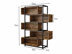 Estantería de 5 niveles con estantes - 121 x 35 x 176 cm - Madera MDF y tubo de acero - Marrón < Merax Sale