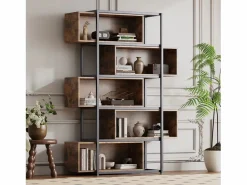 Estantería de 5 niveles con estantes - 121 x 35 x 176 cm - Madera MDF y tubo de acero - Marrón < Merax Sale