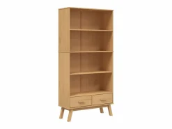 Clicnbuy Librería * Estantería de 4 niveles OLDEN madera maciza de pino marrón Marru00f3n