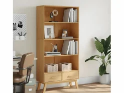Clicnbuy Librería * Estantería de 4 niveles OLDEN madera maciza de pino marrón Marru00f3n