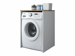 Calicosy Mueble Para Lavadora | Estantería para lavadora acabado blanco y nogal H91,8 cm - JUNE
