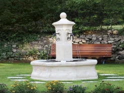 Fuente de jardín central octogonal de piedra reconstituida "Vincennes" con 4 surtidores y bomba eléctrica - 1,90 x 1,80 m < Habitat et jardin