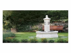 Fuente de jardín central octogonal de piedra reconstituida "Vincennes" con 4 surtidores y bomba eléctrica - 1,90 x 1,80 m < Habitat et jardin
