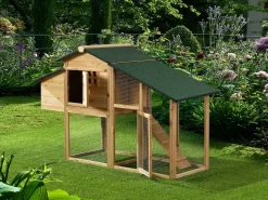 Vente-unique Cama De Animales De Compañía * Gallinero con cerca de madera - 4 gallinas - Ancho 173 x Prof. 64 x Alt. 108 - Natural - LEVAS Color natural claro