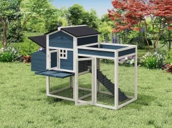 Vente-unique Cama De Animales De Compañía * Gallinero con valla y huerto - 4 gallinas - Alt. 109 cm - Azul y blanco CAMPORA Azul / Blanco