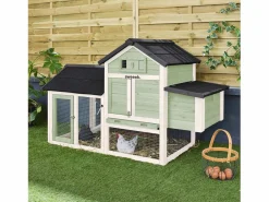 Sweeek Cama De Animales De Compañía * Gallinero de madera con corral para 3 gallinas Verde