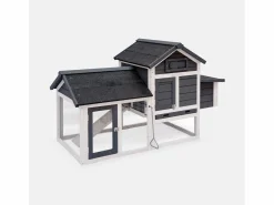 Sweeek Cama De Animales De Compañía | Gallinero de madera con corral para 3 gallinas antracita
