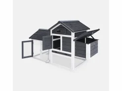 Sweeek Cama De Animales De Compañía | Gallinero de madera con corral para 3 gallinas antracita