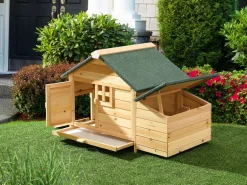 Vente-unique Cama De Animales De Compañía * Gallinero de madera con ponedero - 2 gallinas - Ancho 106 x Prof. 64 x Alt. 71 - Natural- ANSER Color natural claro