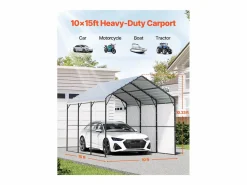 Cochera | Garaje Metálico Robusto para Coches SucceBuy, 305 x 457 cm, Abriego Exterior Robusto para Coches y Barcos