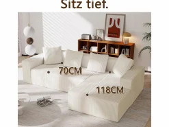 Gran sofá angular recto modular, de pana, con 4 cojines, sin montaje requerido, 261x146x65cm, < DripeX Discount