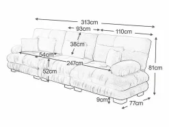 DripeX Sofá De Terciopelo|Sofá - 3 Plazas * Gran sofá - 3 plazas - con 5 cojines - estructura madera maciza - Felpa - 313x77x81cm Beige