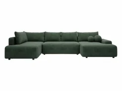 Gran sofá cama rinconera izquierda panorámico en tela texturizada verde abeto DAVISO < Vente-unique Online